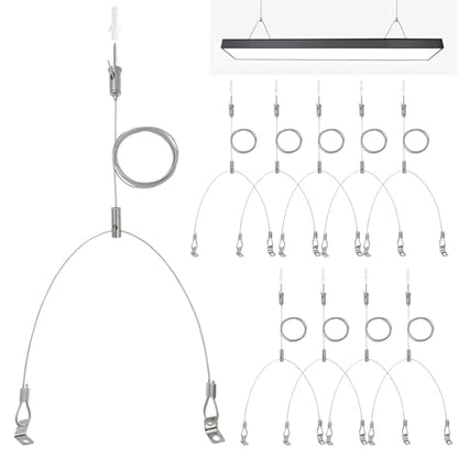 10 Set / 20 pcs Lighting Light Suspension Kit, 5ft Adjustable Luminaire Hanging Wire, 2ft Not Adjustable Steel Cable for Commercial Aquarium LED Panel Light LED Shop Lights Aquarium Lights