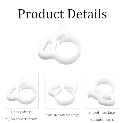 30Pcs 3/8” Double Gripping Nylon Hose Clamps, Snap Grip Plastic Hose Clamps (9.1-9.6mm), Heavy Duty Adjustable Ratcheting Clamps for Plumbing, Automotive (White) - size: 3/8” (9.1-9.6mm)