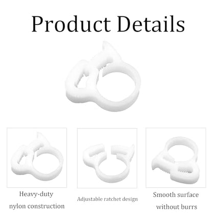 30Pcs 3/8” Double Gripping Nylon Hose Clamps, Snap Grip Plastic Hose Clamps (9.1-9.6mm), Heavy Duty Adjustable Ratcheting Clamps for Plumbing, Automotive (White) - size: 3/8” (9.1-9.6mm)