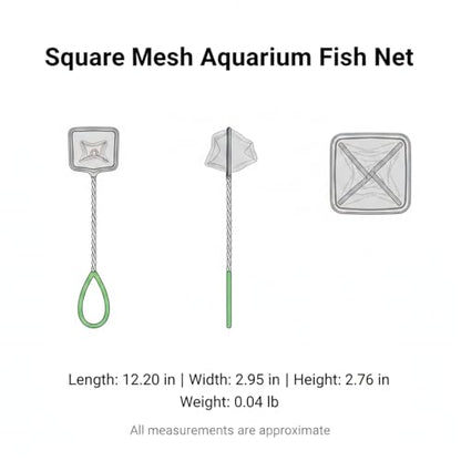 Green Square Mesh Aquarium Net for Fish Transfer and Tank Cleaning - size: 12.2 x 2.95 x 2.76"