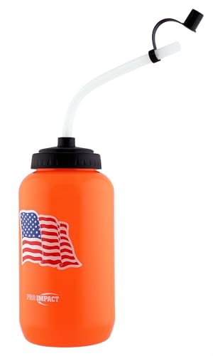 Squeezable Water Bottle Bendable Long Straw - LDPE BPA Free Plastic - Hydration for Baseball Hockey Gym MMA Yoga Boxing Cycling Softball Football Lacrosse (35.5 Oz.) - style: Orange American Flag