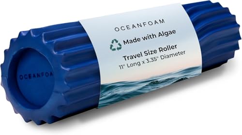 Oceanfoam Ripple Travel Foam Roller (11" x 3.35") Firm Mini Foam Roller for Physical Therapy, Deep Tissue Massage, Back Pain - High Density, Ergonomic Wave Textured - Yoga, Exercise (Royal Blue) - color: Royal Blue