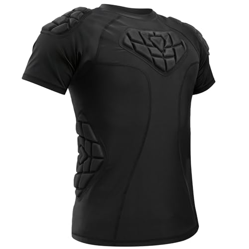 Zicac Men's Sports Shock Rash Guard Compression Padded Shirt Soccer Basketball Protective Gear Chest Rib Guards - color: Black-2, size: X-Large
