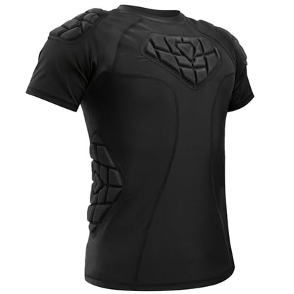 Zicac Men's Sports Shock Rash Guard Compression Padded Shirt Soccer Basketball Protective Gear Chest Rib Guards - color: Black-2, size: X-Large