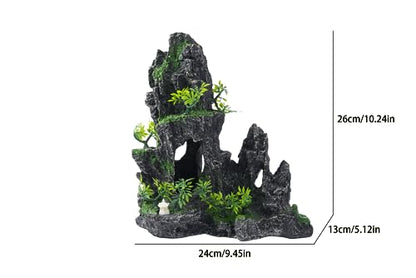 Large Fish Tank Decorations - Mountain View Aquarium Ornament with Tree House Cave Bridge,Resin, 10.24x9.45x5.12 inches, C