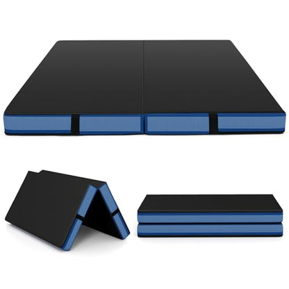 Giantex 4" Thick Folding Gymnastics Mat, 4' x 4' Bio-Folding Exercise Mat with Carry Handles & PU Leather Cover, Gym Home Tumbling Mat for Kids, Yoga, Fitness, Pilates & Martial Arts - color: Black