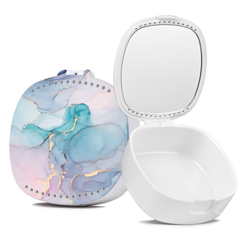 Retainer Case with Mirror and Ventilation, Blue Marble - color: Blue Marble