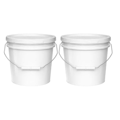2-Gallon Bucket with Airtight Lid – Made in USA, Food Grade BPA Free Plastic, Heavy Duty Multi-Use, Metal Handle with Grip, Stackable Storage – White, 2 Pack