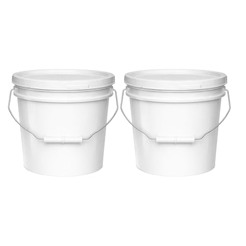 2-Gallon Bucket with Airtight Lid – Made in USA, Food Grade BPA Free Plastic, Heavy Duty Multi-Use, Metal Handle with Grip, Stackable Storage – White, 2 Pack