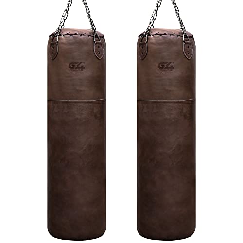 G4 Vision Antique Leather Cowhide Punch Bag Vintage Punching Bag with Boxing Gloves Punchbag Heavy Bags MMA 4ft