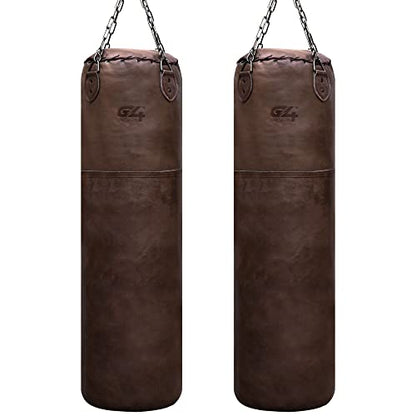 G4 Vision Antique Leather Cowhide Punch Bag Vintage Punching Bag with Boxing Gloves Punchbag Heavy Bags MMA 4ft