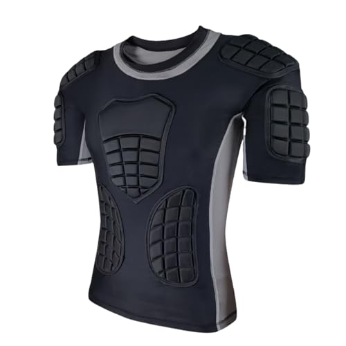 Topeter Men’s Padded Football Shirt with Chest, Rib, Back, Shoulder Pads, Impact Protection Shirts for Rugby, Baseball - size: X-Large, style: Gray
