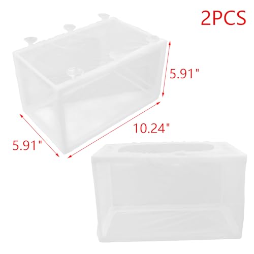 2PCS 10.24" x 5.91" x 5.91" Fish Tank Breeder White Nylon Fish Incubator Mesh Box Aquarium Fish Fry Hatchery Breeder with Suction Cups - style: 10.24" x 5.91" x 5.91"; White; without Divider