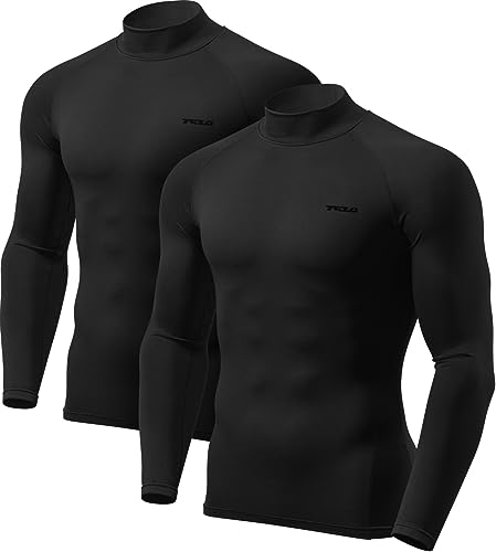 TSLA Men's Thermal Long Sleeve Compression Shirts, Mock/Turtleneck Winter Sports Running Base Layer Top - color: 2pack Black, size: 3X-Large