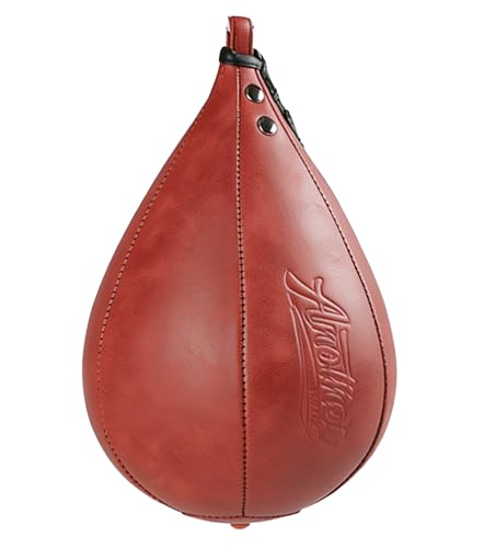 Speed Bag for Boxing & MMA,Leather Reflex Training Pear Shaped Punching Bag - color: Red