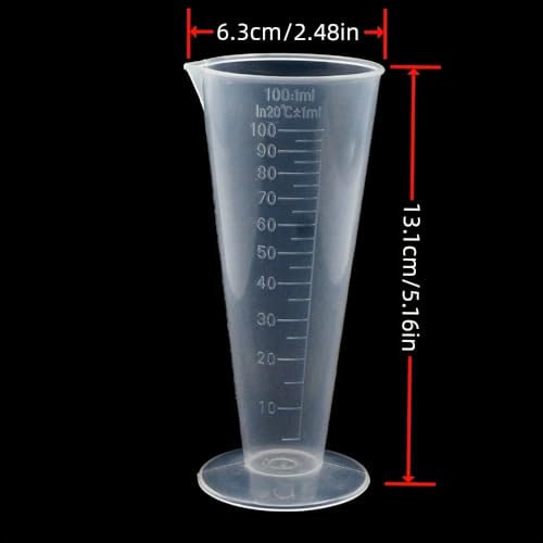 100ml Conical Measuring Cup, 1-Pack Plastic Graduated Beakers with Pouring Spout & 5ml Raised Graduations, Translucent Lab & Kitchen Liquid Measuring Cups for Scientific Experiments, Baking, DIY