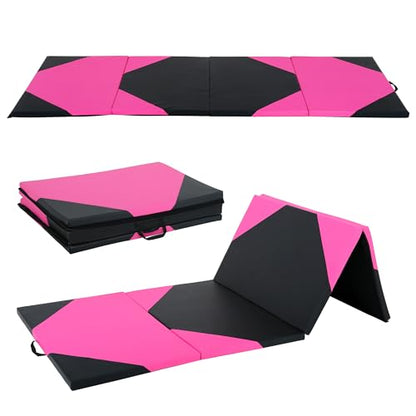 4'x10'x2" 4-Panel Folding Gymnastics Mat, 2-Inch Thick PU Leather Tumbling Mat with Carrying Handles for Exercise, Yoga, Cheerleading, Martial Arts & Home Workouts - color: PB