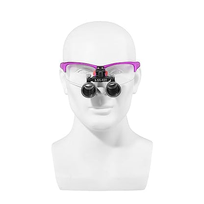 3.5x420MM Angle Adjustable Binocular Loupes Magnifier Glasses Loupes with Cloth Case (Purple) - color: Purple