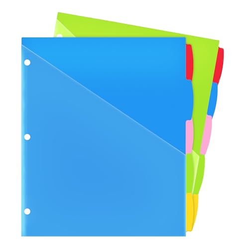 WOT I Durable 5-Tab Binder Dividers with Clear Pocket - 2 Sets, Reusable Plastic Dividers for 3 Ring Binder, 5 Vibrant Colors, Tear-Resistant, Total 10 Tabs (School & Office Supplies) - color: Blue,pink,red,yellow,green - Clear Front Pocket, size: 10 Tabs