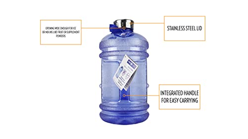 New Wave Enviro Iconic 2.2 Liter BPA Free Water Bottle with Stainless Steel Cap, Integrated Handle for Easy Carrying, Gym and Lifestyle Bottle, 2.2 Liter Capacity, Blue - color: Blue, size: 74.4 Ounces, style: Round