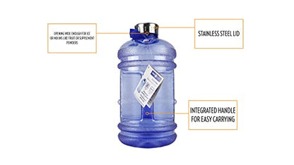 New Wave Enviro Iconic 2.2 Liter BPA Free Water Bottle with Stainless Steel Cap, Integrated Handle for Easy Carrying, Gym and Lifestyle Bottle, 2.2 Liter Capacity, Blue - color: Blue, size: 74.4 Ounces, style: Round