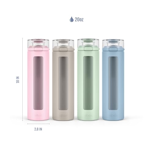 Ello Syndicate 20oz Glass Water Bottle with Flip Lid and Sleeve, Cashmere - color: Cashmere Pink, size: 20 Ounces