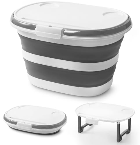 Collapsible Bucket, Upgraded 16L (4.2 Gallon) Collapsible Mop Bucket with Multi-Functional Lid, Foldable Portable Bucket Camping Beach Sand Pool Boat Fishing-Water Pot Pail-Space Saving Square - color: 16l-bucket With Lid
