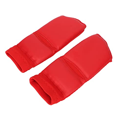 Boxing Foot Protector Adult Taekwondo Training Gear, Non Slip Impact Ankle Support Pads with Foam Liner, Red PU Leather Foot Gear for Martial Arts - size: Small
