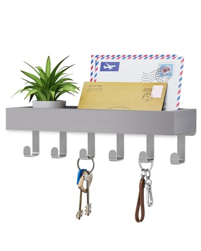 Key Holder Wall Mount Magnetic Adhesive - Key Hooks Rack with shelf - color: Gray, size: Medium