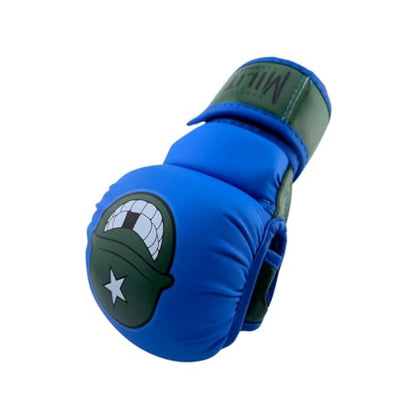 Milita MMA - 7oz MMA Sparring and Training Gloves, Open Palm, Men & Women & Children, Kickboxing, Boxing Mauy Thai, Hybrid MMA Grappling, Padded Fingerless Gloves - color: Blue & Green, size: Large