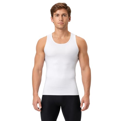 DEVOPS 3 Pack Men's Muscle Dry Fit Compression Tank Top Sleeveless Shirt - color: White / White / White(gray-stitch), size: X-Large