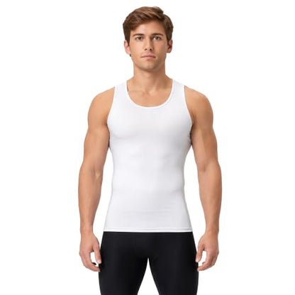 DEVOPS 3 Pack Men's Muscle Dry Fit Compression Tank Top Sleeveless Shirt - color: White / White / White(gray-stitch), size: X-Large
