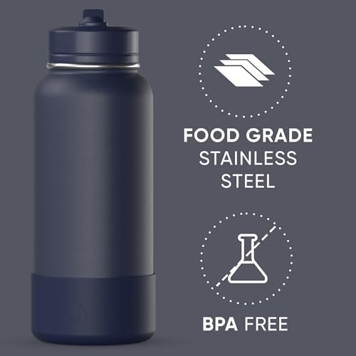 Hydrapeak 32oz Sport Insulated Water Bottle with Straw Lid, Leak & Spill Proof, Keeps Drinks Cold for 24 Hours, Hot for 12 Hours, Premium Stainless Steel Water Bottles (32oz, Navy) - color: Navy