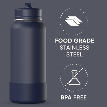 Hydrapeak 32oz Sport Insulated Water Bottle with Straw Lid, Leak & Spill Proof, Keeps Drinks Cold for 24 Hours, Hot for 12 Hours, Premium Stainless Steel Water Bottles (32oz, Navy) - color: Navy