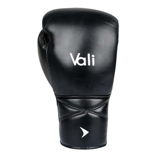 Vali Lancer Leather Lace Up Boxing & MMA Gloves for Pros Sparring - color: Black, size: 14OZ