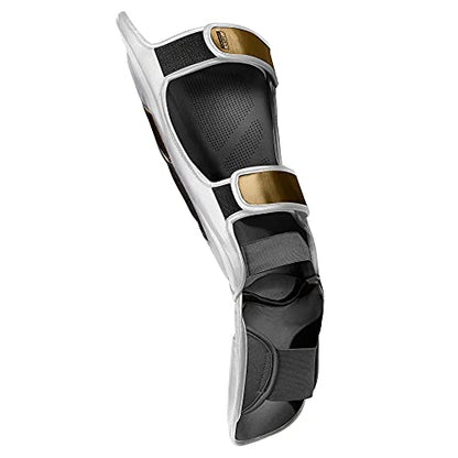 Hayabusa T3 Striking Shinguards - Men and Women | MMA Protection, Muay Thai Kickboxing, Sparring Pads, Martial Arts Gear, Adjustable Straps, Impact Padding, Elastic Fit - color: White/Gold, size: Large