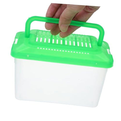 2pcs Portable Mini Fish Tank and Plastic Turtle Carrier with Handle, Medium Pet Transport Box for Small Reptiles, Betta Fish, and Hamsters