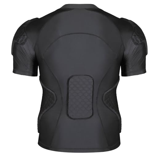 New Football Rib Chest Protector Shirt Padded Compression Shirts 6 Pads Adult Sizes Dark Black - color: Dark Black, size: X-Large