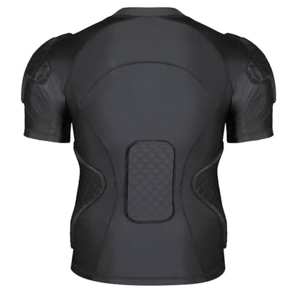 New Football Rib Chest Protector Shirt Padded Compression Shirts 6 Pads Adult Sizes Dark Black - color: Dark Black, size: X-Large