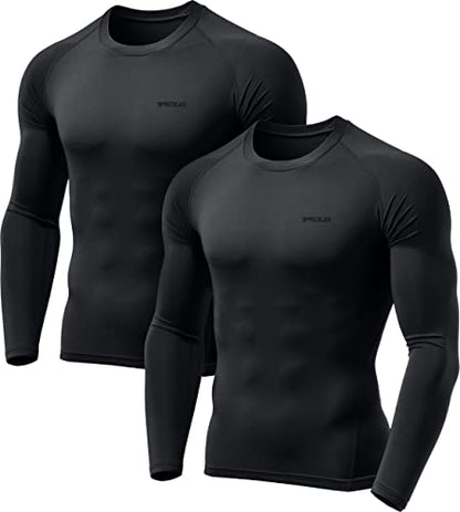 TSLA Men's Thermal Long Sleeve Compression Shirts, Athletic Base Layer Top, Winter Gear Running T-Shirt - color: 2pack Black/Black, size: Large