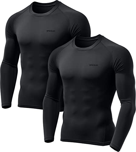 TSLA Men's Thermal Long Sleeve Compression Shirts, Athletic Base Layer Top, Winter Gear Running T-Shirt - color: 2pack Black/Black, size: Large