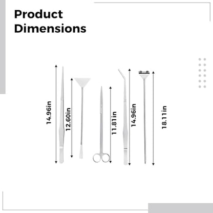 6 Pcs Stainless Steel Tools Kit, Silver Aquarium Plant Tools Set, Includes Algae Scraper, Tweezers 15 in / 38 Cm, Scissors 11.8 in / 30 Cm, Sand Spatula 12.6 in / 32 Cm, with Acrylic Holder