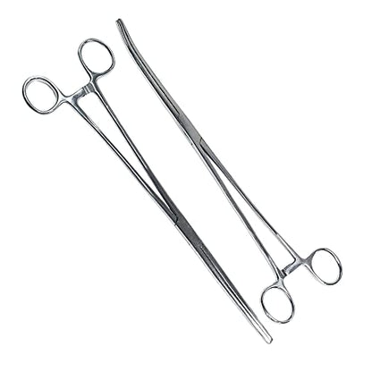 SurgicalOnline 2-Piece Curved & Straight 10" Hemostat Set - Stainless Steel Locking Tweezer Clamps - Ideal Hemostats for Nurses, Fishing Forceps, Crafts and Hobby - size: 10"