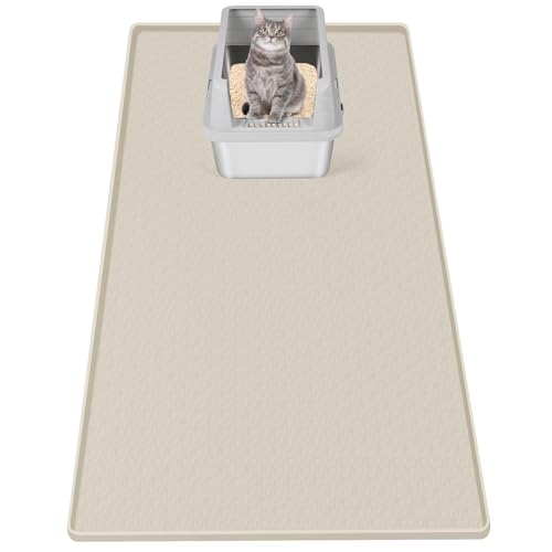 Cat Litter Mat, Extra Large 51" x 25.6" Silicone Mat Litter Trapping Mat for Scatter Control, Soft on Kitty Paws, Easy to Clean (Beige)