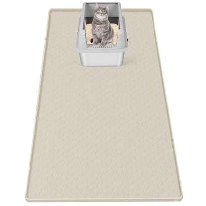 Cat Litter Mat, Extra Large 51" x 25.6" Silicone Mat Litter Trapping Mat for Scatter Control, Soft on Kitty Paws, Easy to Clean (Beige)