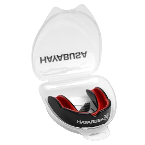 Hayabusa Combat Sports Mouth Guard Youth, Kids and Adult Sizes Comes with Case - Black/Red, Adult - color: Black/Red, size: Adult