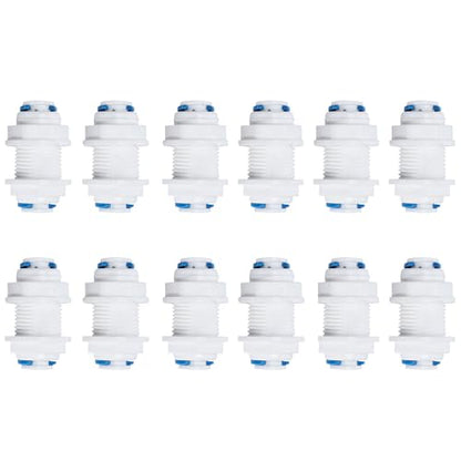 1/4" RO Water Tube Bulkhead Connector Push Quick Connect for RO Water Reverse Osmosis System (Pack of 12) (white)