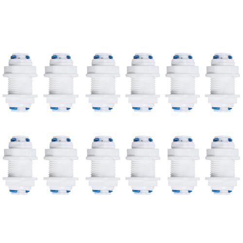 1/4" RO Water Tube Bulkhead Connector Push Quick Connect for RO Water Reverse Osmosis System (Pack of 12) (white)