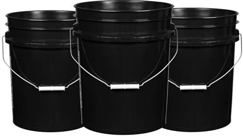 5 Gallon Black Bucket with Aqua lid Pack of 3 Made in USA containers