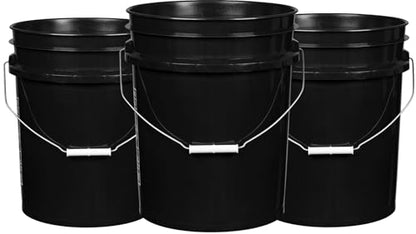 5 Gallon Black Bucket with Aqua lid Pack of 3 Made in USA containers